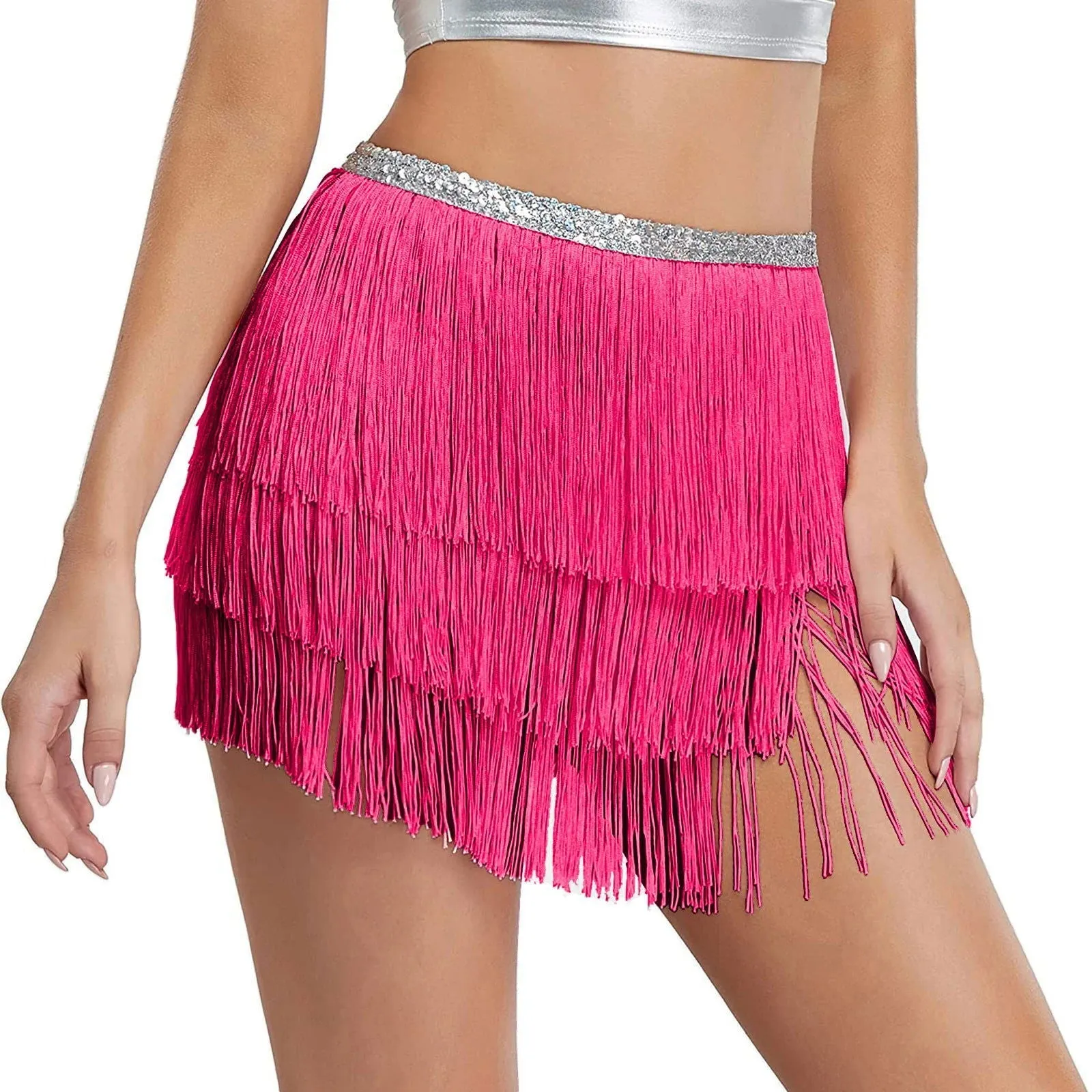 Sequin Layered Fringe Mini Skirt