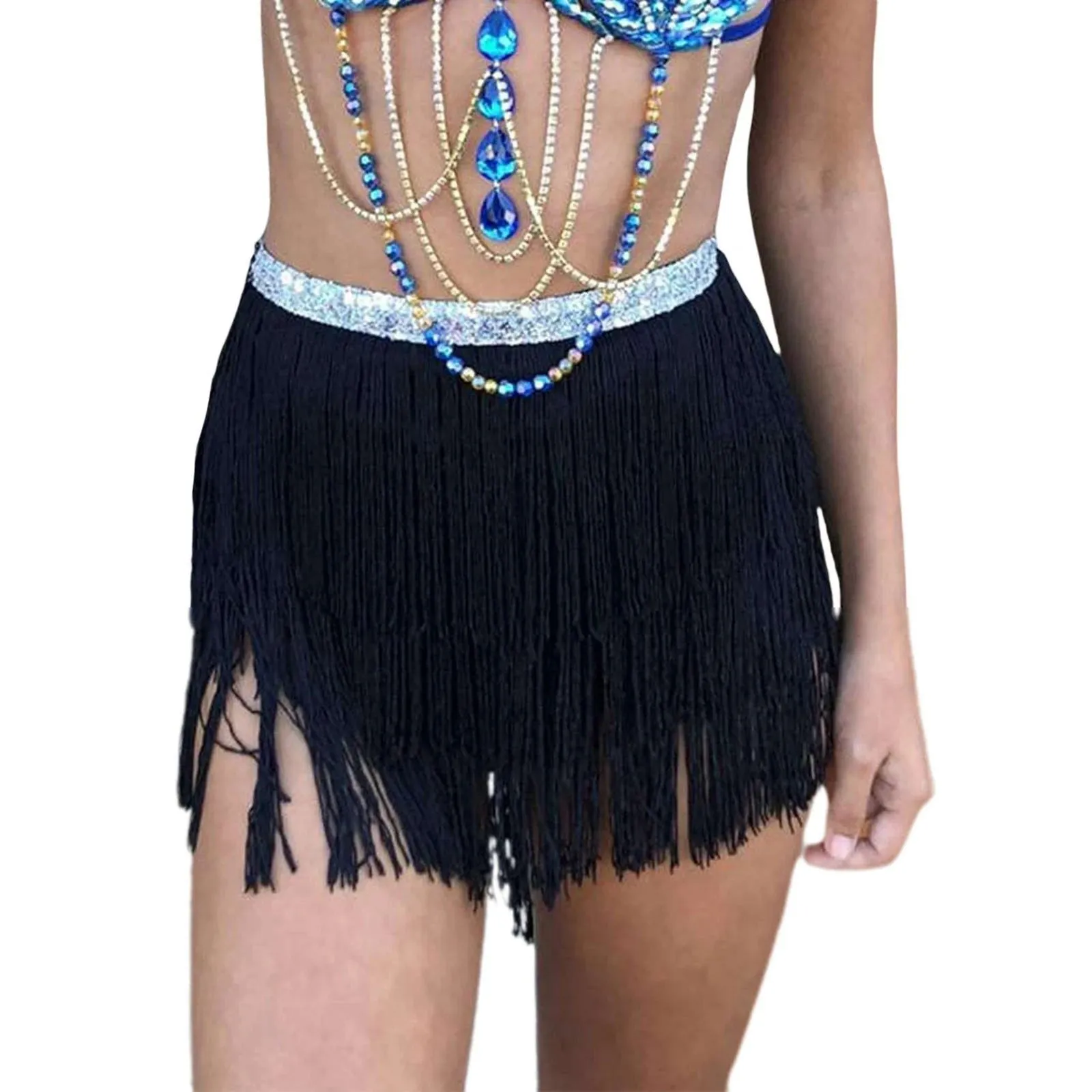 Sequin Layered Fringe Mini Skirt