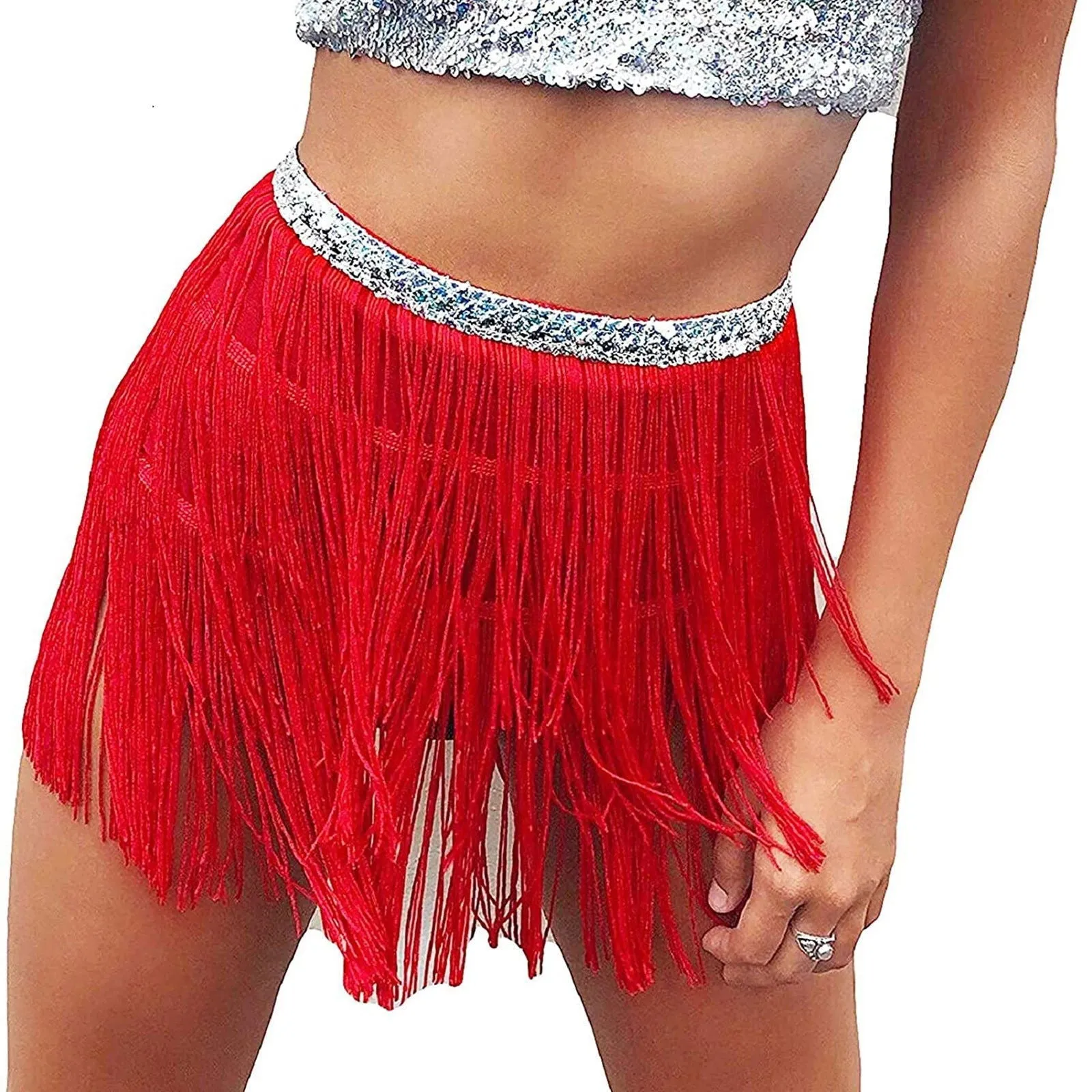 Sequin Layered Fringe Mini Skirt