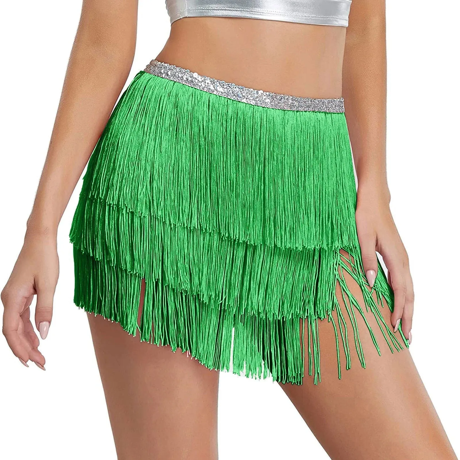 Sequin Layered Fringe Mini Skirt