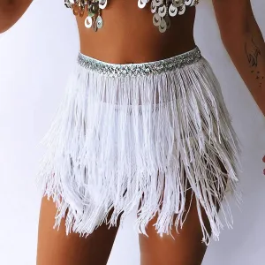 Sequin Layered Fringe Mini Skirt