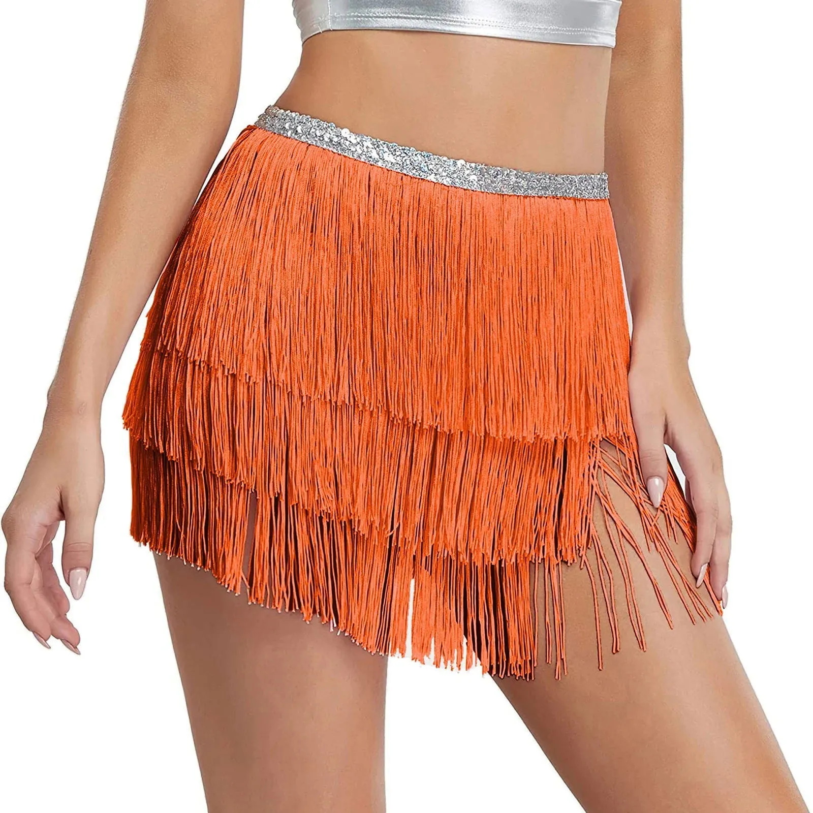 Sequin Layered Fringe Mini Skirt