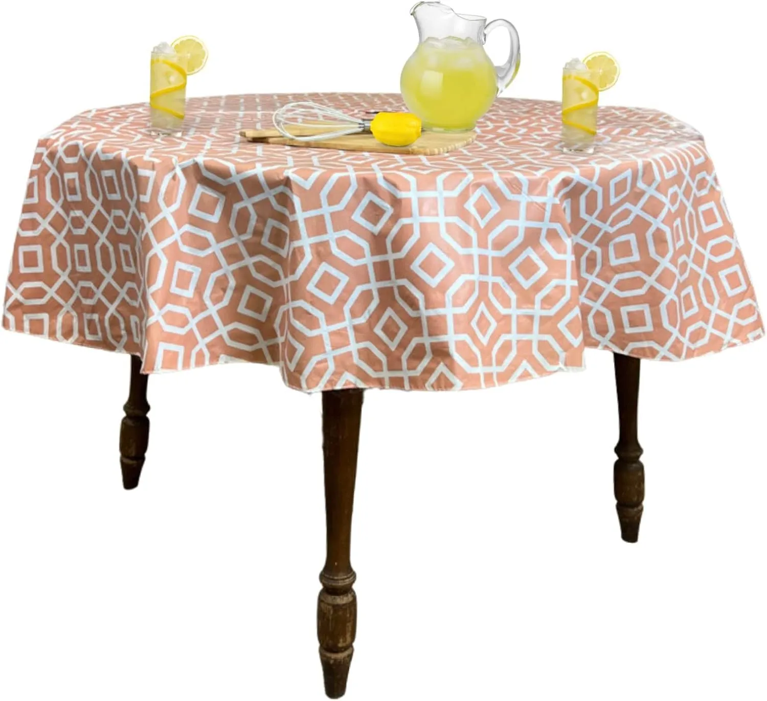Serafina Home Elrene Summer Flannel Back Vinyl Tablecloths: Patio Table Umbrella Hole and Zipper Table Cover, 52" x 70" inch Rectangle (Orange Geo)