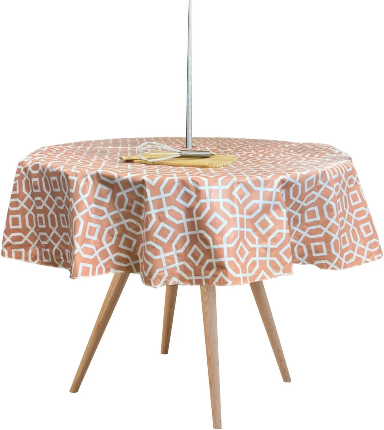 Serafina Home Elrene Summer Flannel Back Vinyl Tablecloths: Patio Table Umbrella Hole and Zipper Table Cover, 52" x 70" inch Rectangle (Orange Geo)