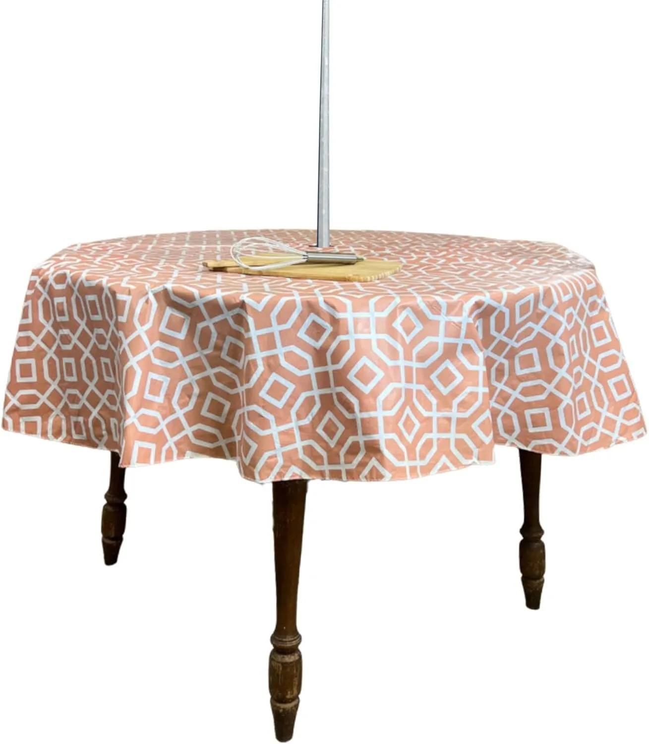 Serafina Home Elrene Summer Flannel Back Vinyl Tablecloths: Patio Table Umbrella Hole and Zipper Table Cover, 52" x 70" inch Rectangle (Orange Geo)
