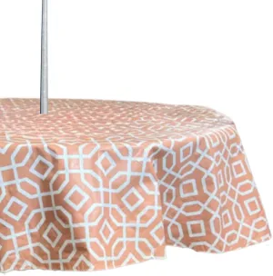 Serafina Home Elrene Summer Flannel Back Vinyl Tablecloths: Patio Table Umbrella Hole and Zipper Table Cover, 52" x 70" inch Rectangle (Orange Geo)