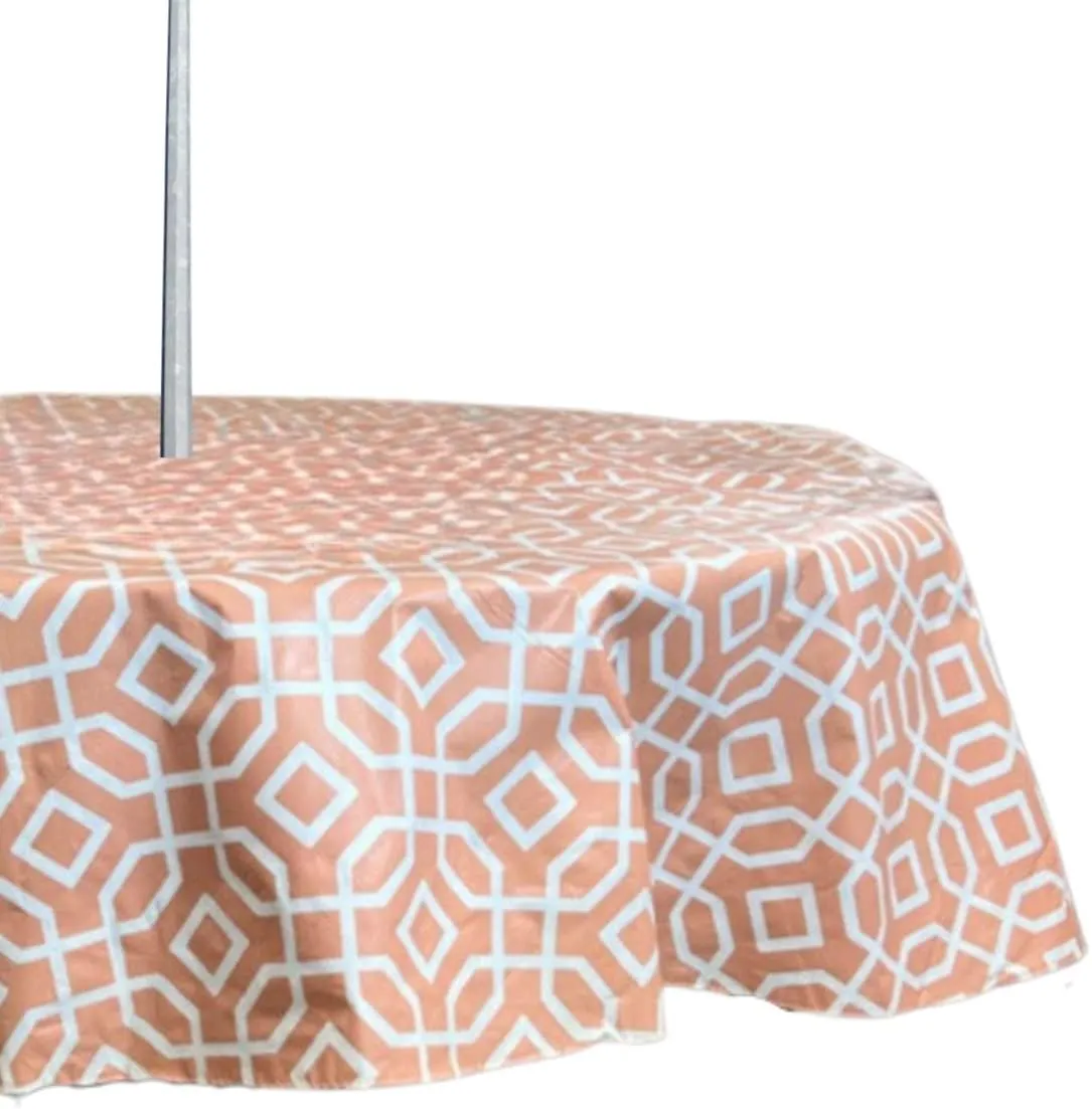 Serafina Home Elrene Summer Flannel Back Vinyl Tablecloths: Patio Table Umbrella Hole and Zipper Table Cover, 52" x 70" inch Rectangle (Orange Geo)