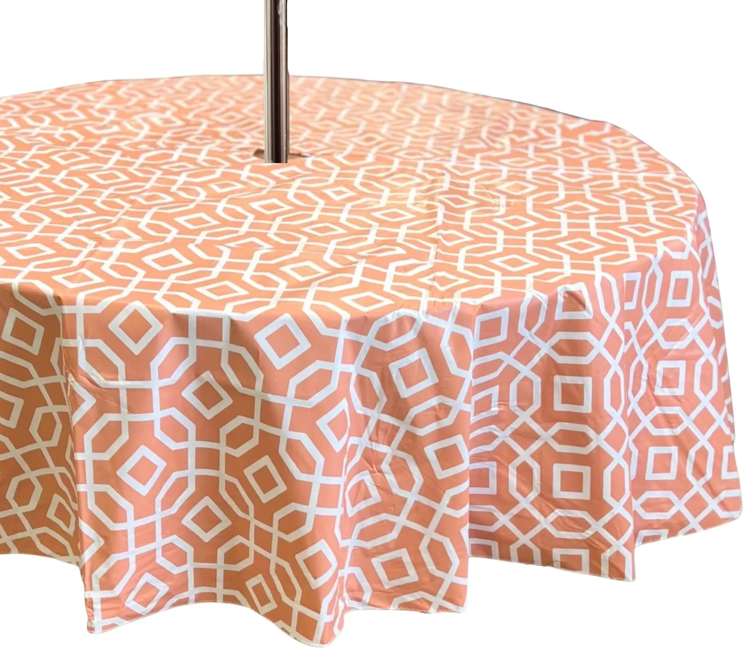 Serafina Home Elrene Summer Flannel Back Vinyl Tablecloths: Patio Table Umbrella Hole and Zipper Table Cover, 52" x 70" inch Rectangle (Orange Geo)