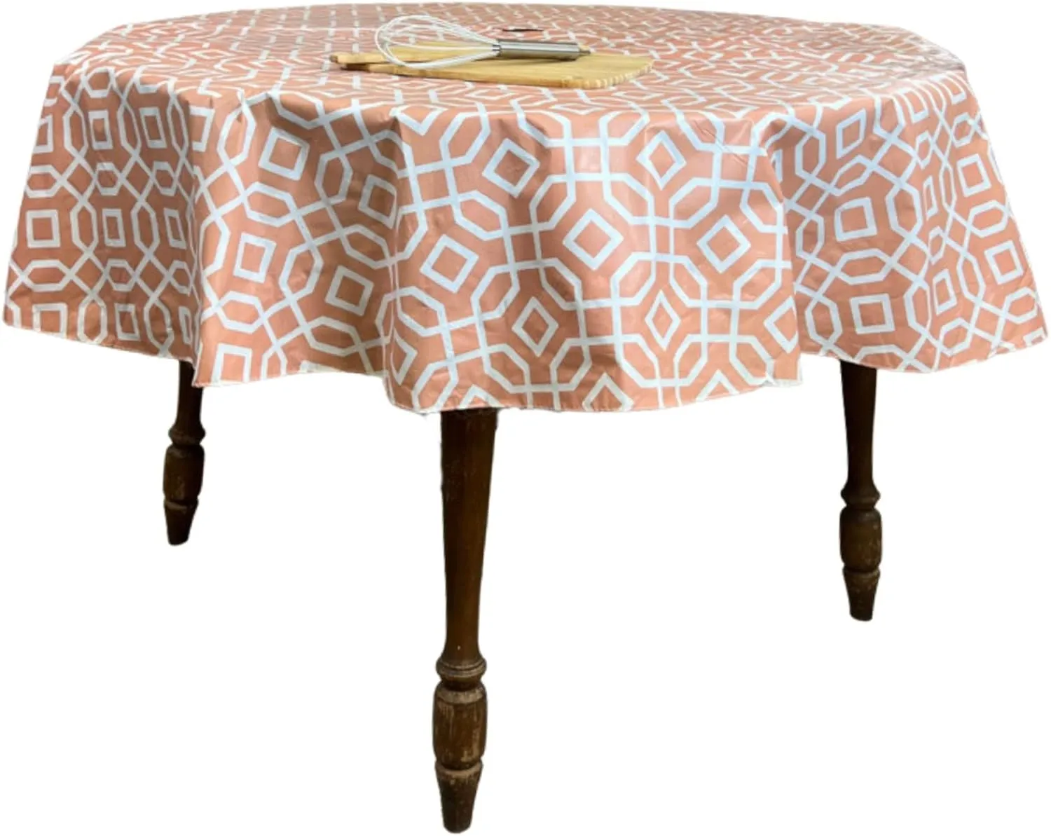 Serafina Home Elrene Summer Flannel Back Vinyl Tablecloths: Patio Table Umbrella Hole and Zipper Table Cover, 52" x 70" inch Rectangle (Orange Geo)