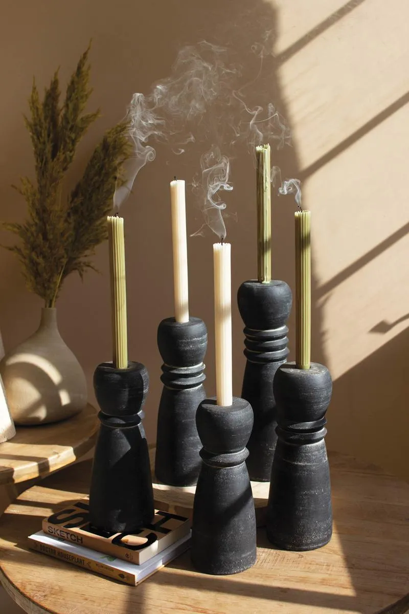 Set of 5 Black Clay Taper Holders