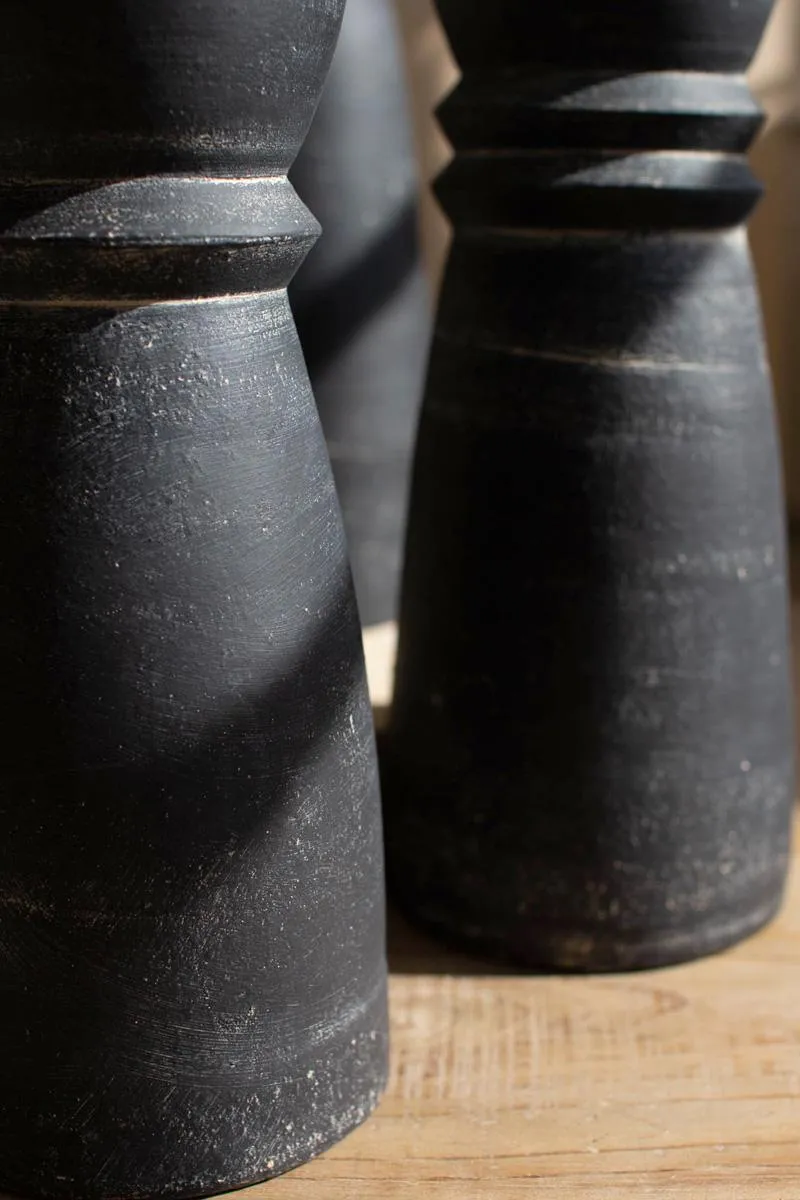 Set of 5 Black Clay Taper Holders