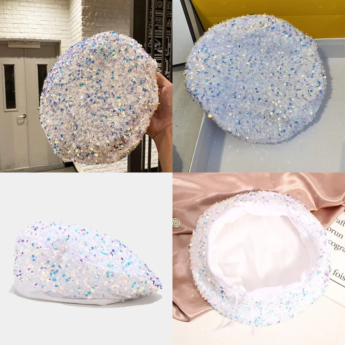seven wolves Women's Fashion Fun Sparkle Sequins Shimmer Stretch Beret Beanie Hat