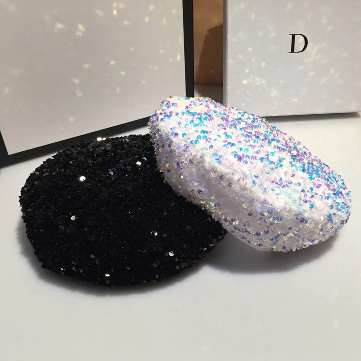seven wolves Women's Fashion Fun Sparkle Sequins Shimmer Stretch Beret Beanie Hat