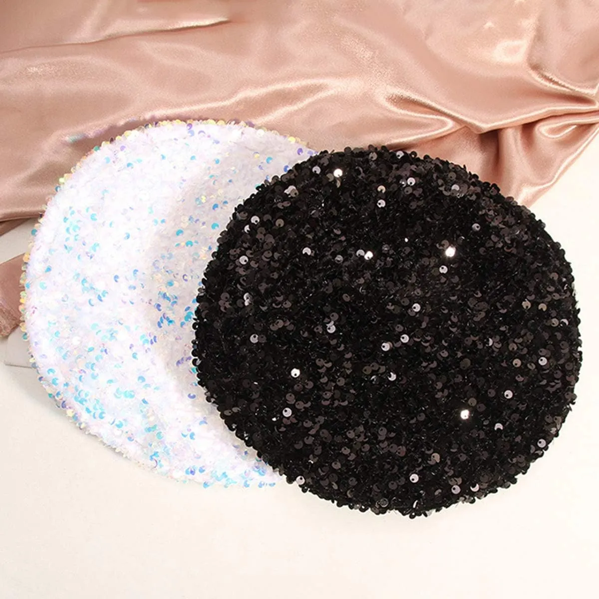 seven wolves Women's Fashion Fun Sparkle Sequins Shimmer Stretch Beret Beanie Hat