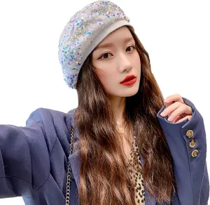 seven wolves Women's Fashion Fun Sparkle Sequins Shimmer Stretch Beret Beanie Hat