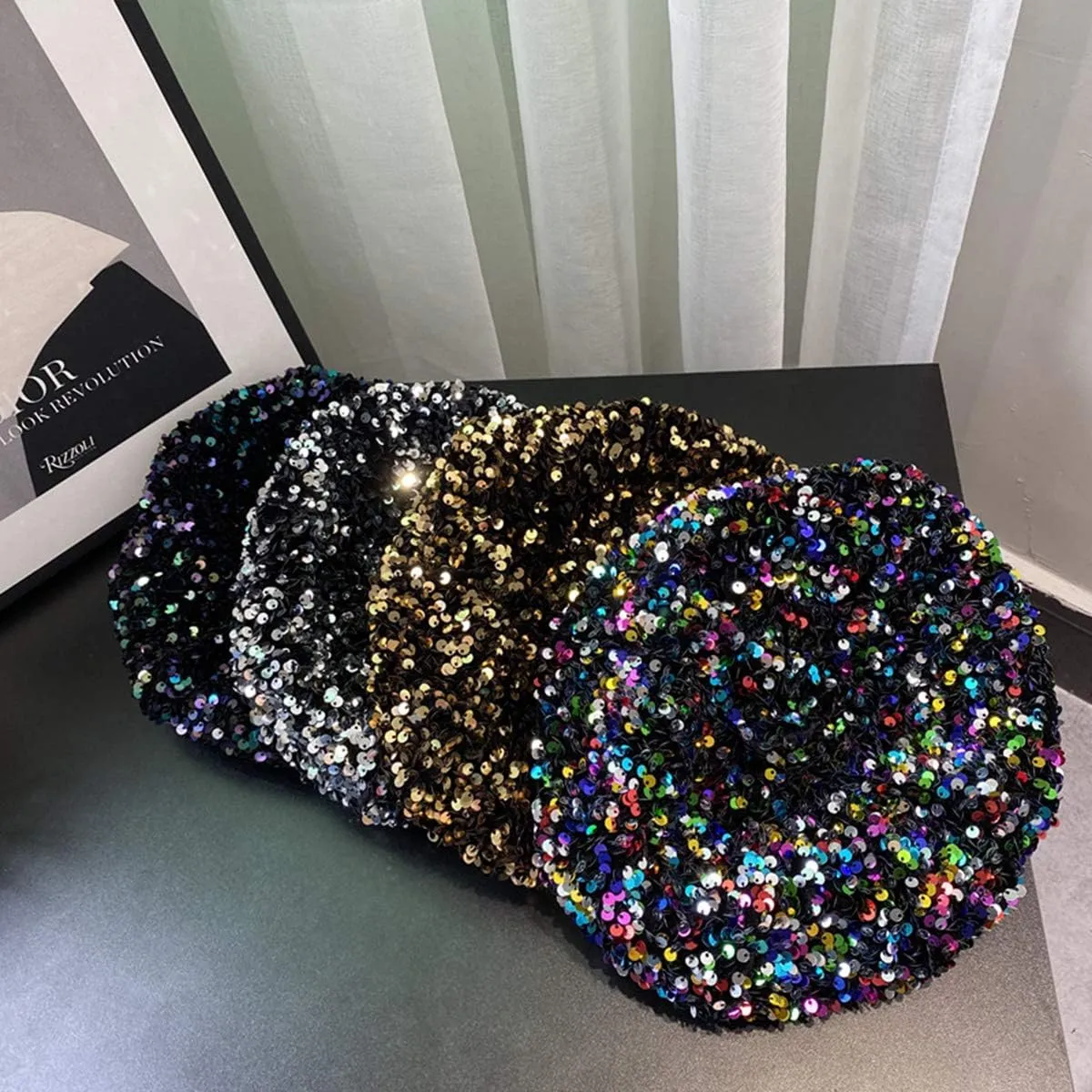 seven wolves Women's Fashion Fun Sparkle Sequins Shimmer Stretch Beret Beanie Hat