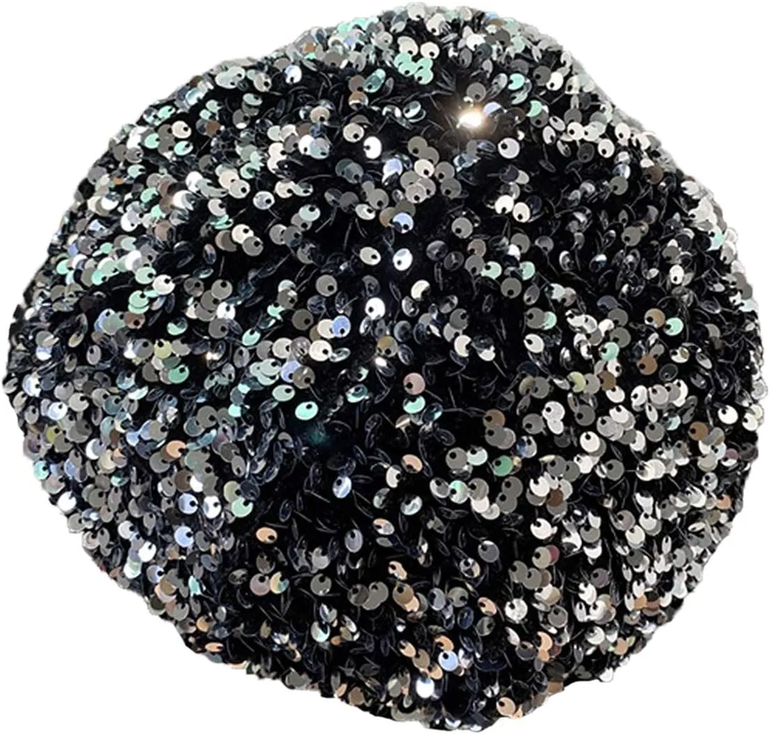 seven wolves Women's Fashion Fun Sparkle Sequins Shimmer Stretch Beret Beanie Hat