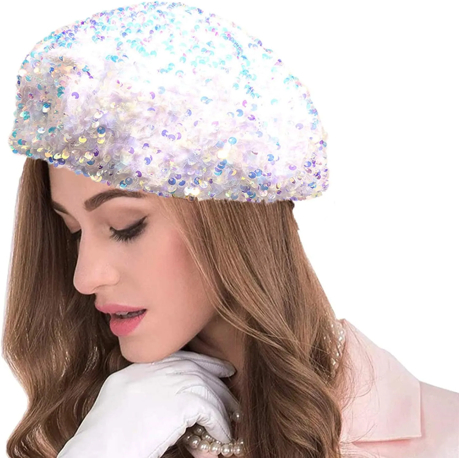 seven wolves Women's Fashion Fun Sparkle Sequins Shimmer Stretch Beret Beanie Hat