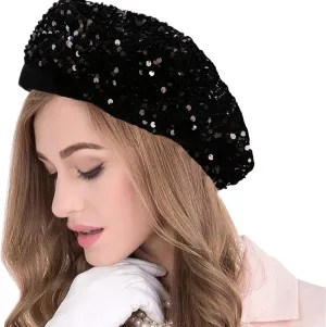 seven wolves Women's Fashion Fun Sparkle Sequins Shimmer Stretch Beret Beanie Hat