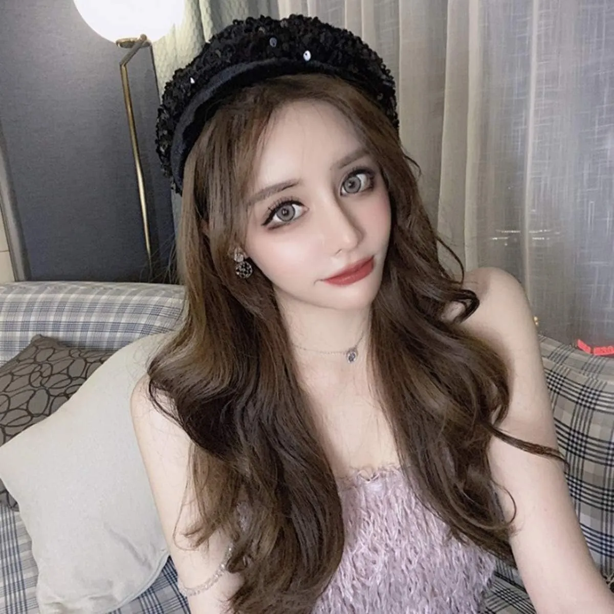 seven wolves Women's Fashion Fun Sparkle Sequins Shimmer Stretch Beret Beanie Hat