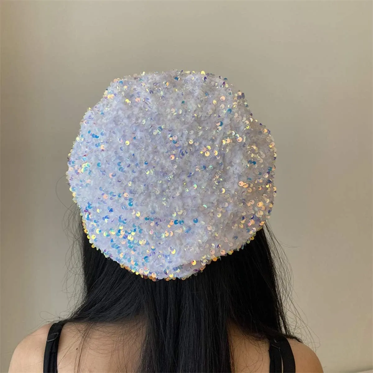 seven wolves Women's Fashion Fun Sparkle Sequins Shimmer Stretch Beret Beanie Hat