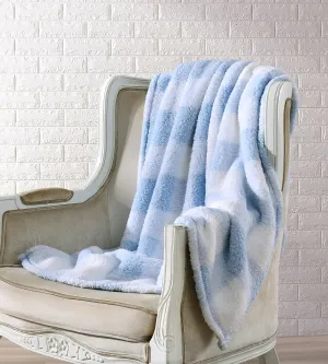 Shabby Chic® - Throw Blanket, Plaid Sherpa Bedding with Solid Reverse, Cozy Home Decor for Bed or Couch (Gingham Blue)