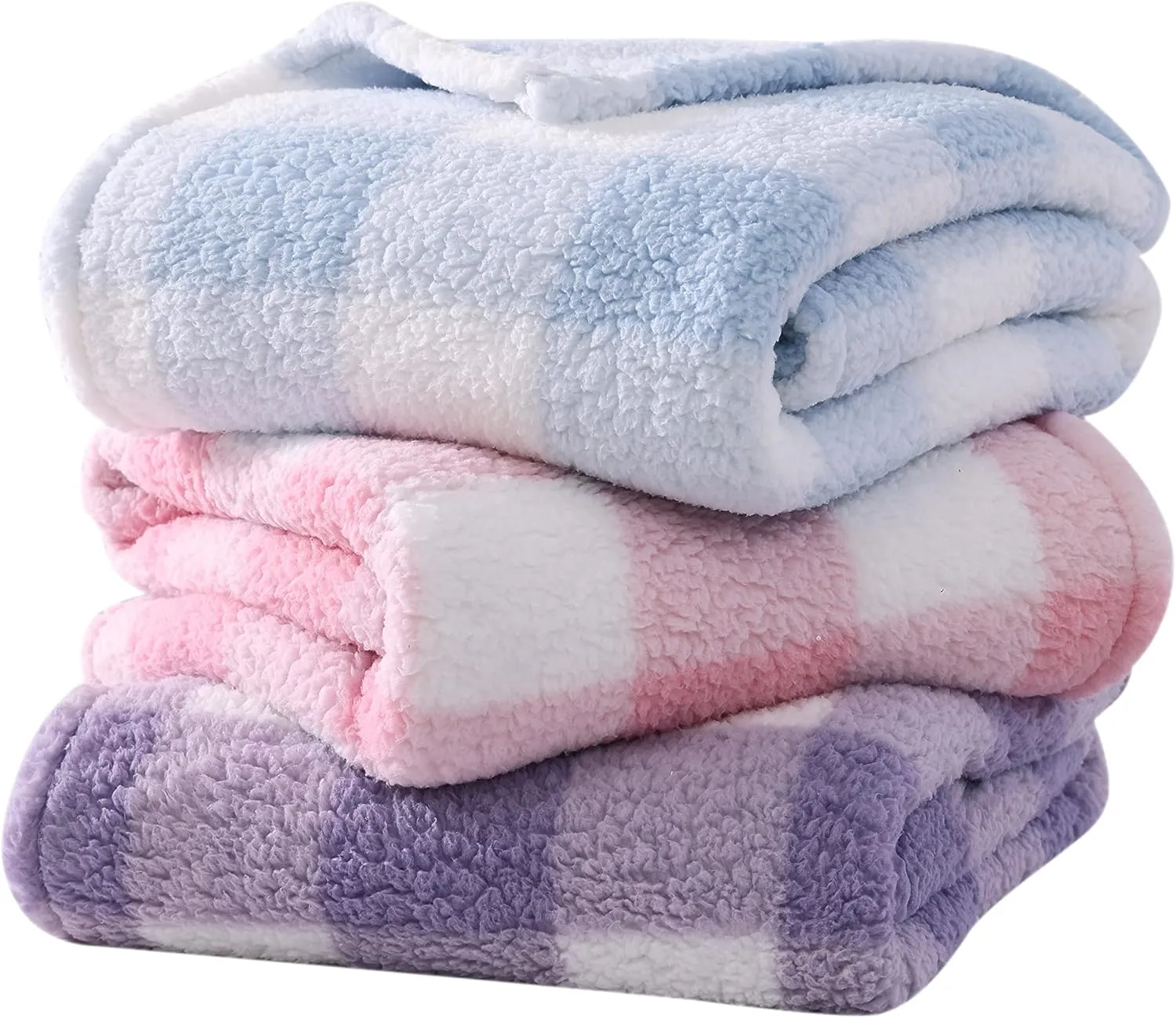 Shabby Chic® - Throw Blanket, Plaid Sherpa Bedding with Solid Reverse, Cozy Home Decor for Bed or Couch (Gingham Blue)
