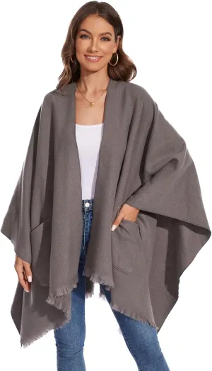 Shawl Wraps for Women, Elegant Knitted Cape Open Front Poncho Scarf Blanket Cardigan Coat for Autumn and Winter