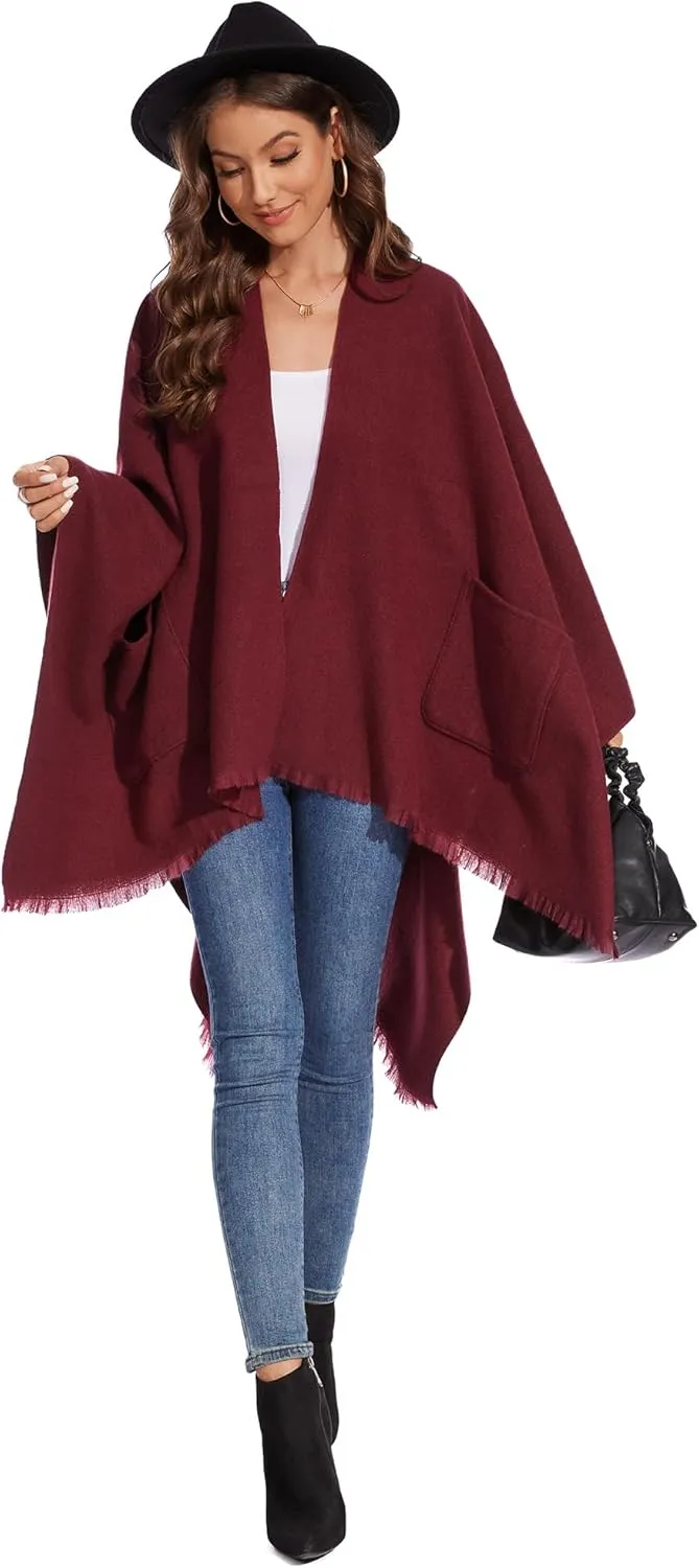 Shawl Wraps for Women, Elegant Knitted Cape Open Front Poncho Scarf Blanket Cardigan Coat for Autumn and Winter