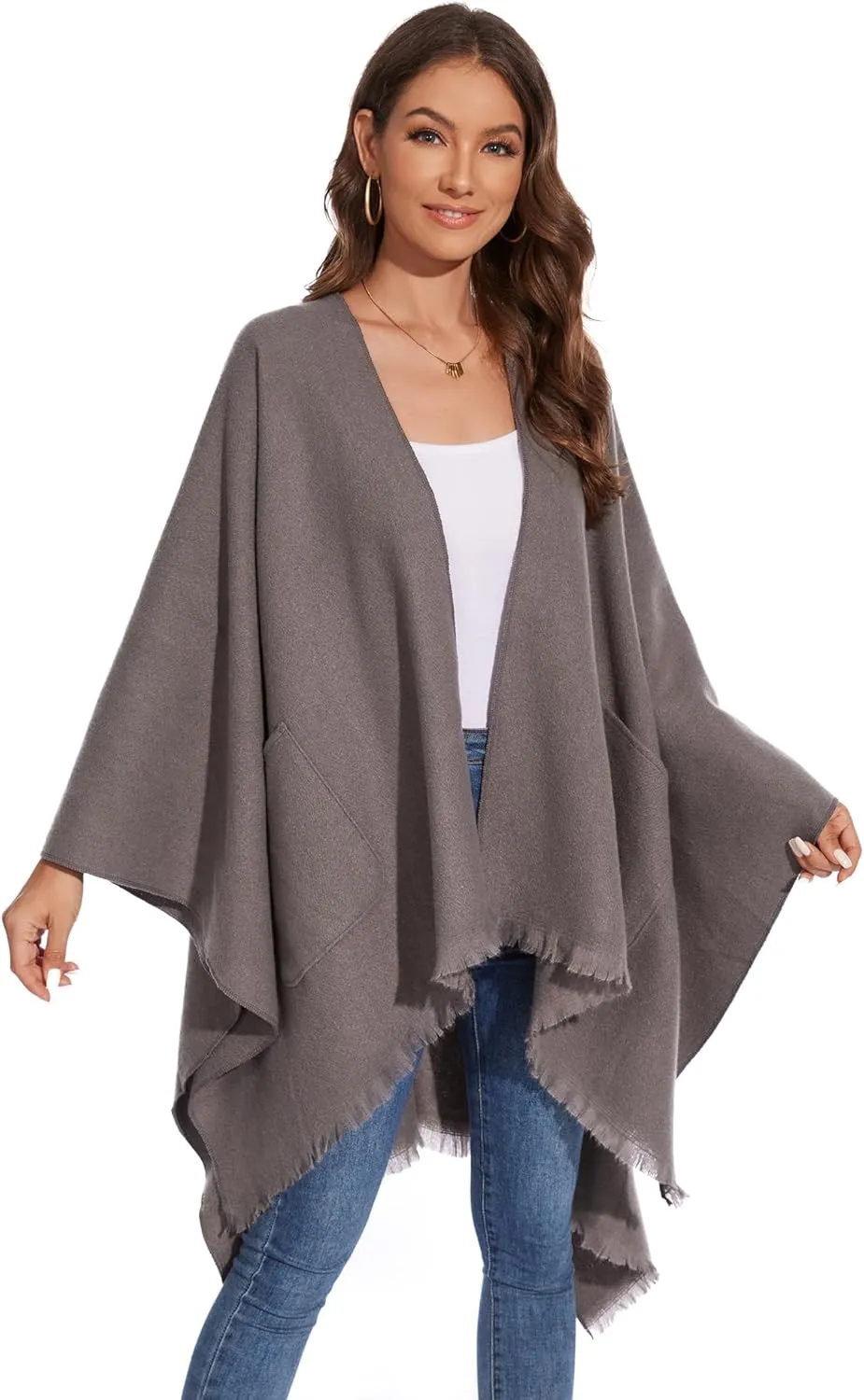Shawl Wraps for Women, Elegant Knitted Cape Open Front Poncho Scarf Blanket Cardigan Coat for Autumn and Winter