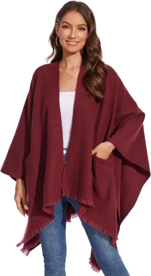 Shawl Wraps for Women, Elegant Knitted Cape Open Front Poncho Scarf Blanket Cardigan Coat for Autumn and Winter