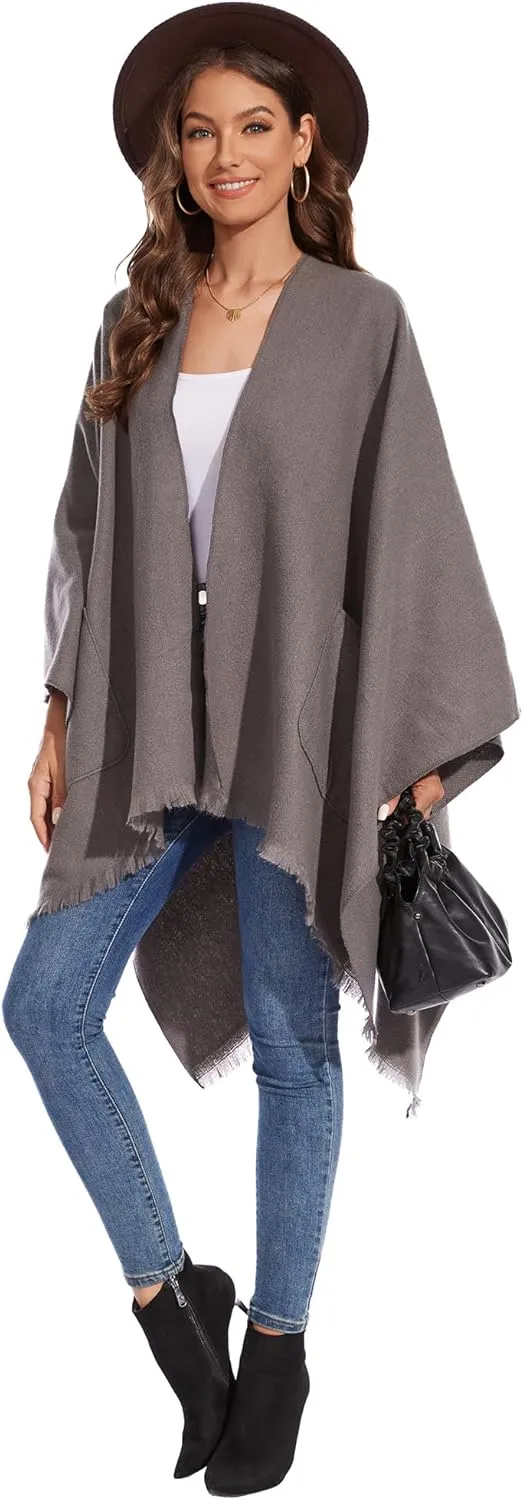 Shawl Wraps for Women, Elegant Knitted Cape Open Front Poncho Scarf Blanket Cardigan Coat for Autumn and Winter