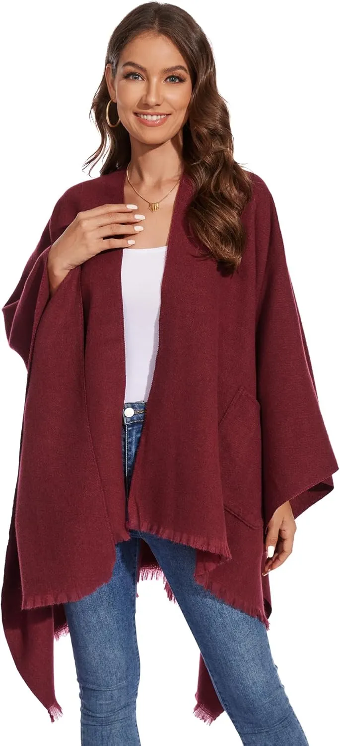 Shawl Wraps for Women, Elegant Knitted Cape Open Front Poncho Scarf Blanket Cardigan Coat for Autumn and Winter