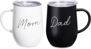 Sheffield Home Stainless Steel insulated Coffee Mug with Travel Lid & Handle - 12 oz Dishwasher Safe Mom & Dad Tea Mug - Adorable Coffee Cup Gift Set for New Parents (Black & White)