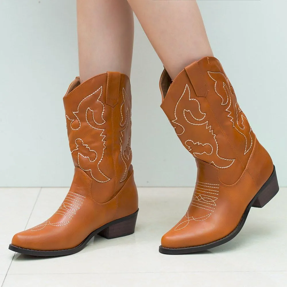 SheSole Cowboy Boots for Women Wide Calf Cowgirl Boots Western Boots Pointed Toe