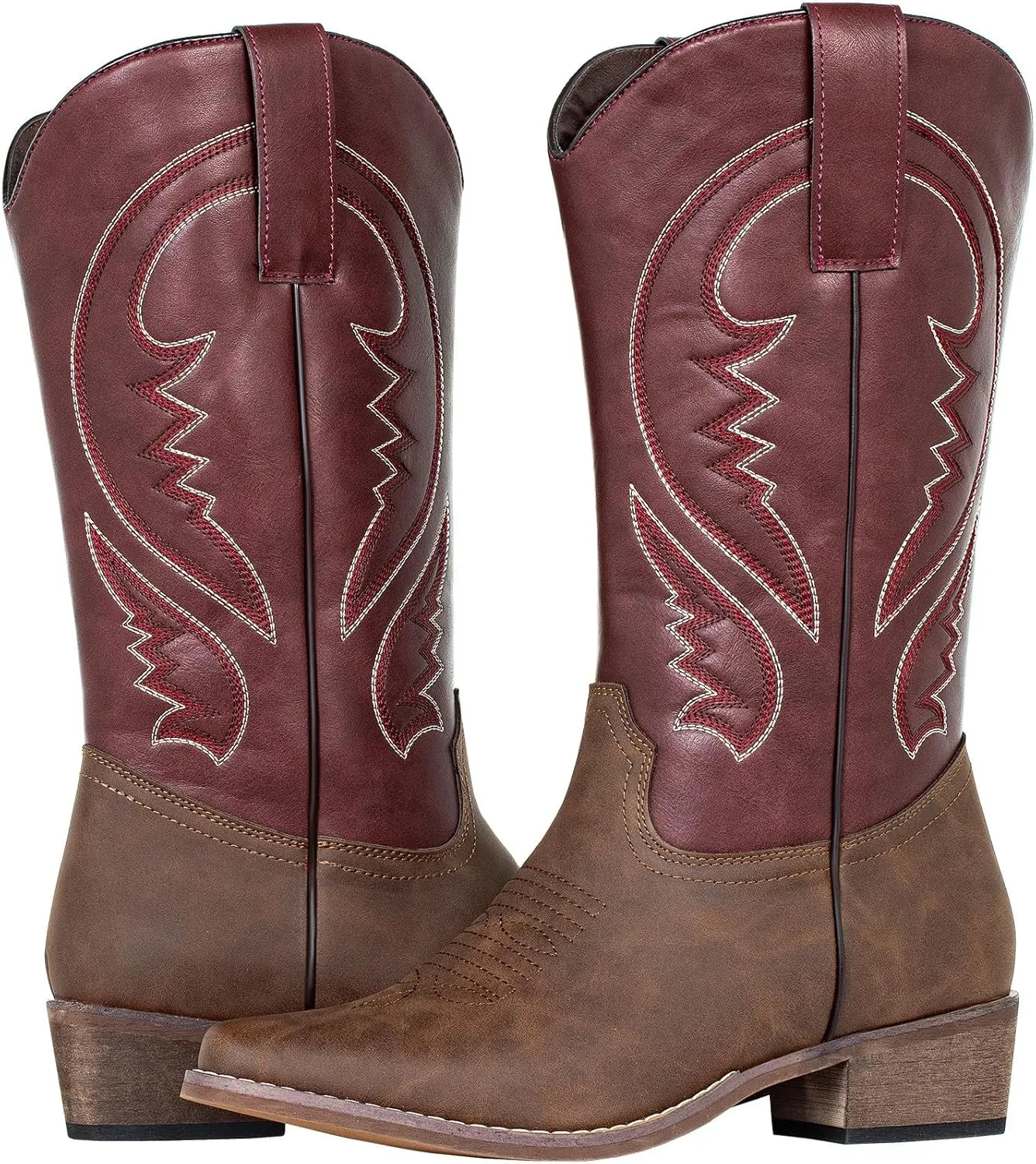 SheSole Cowboy Boots for Women Wide Calf Cowgirl Western Boots Embroidered Country Boots Pointed Toe Brown