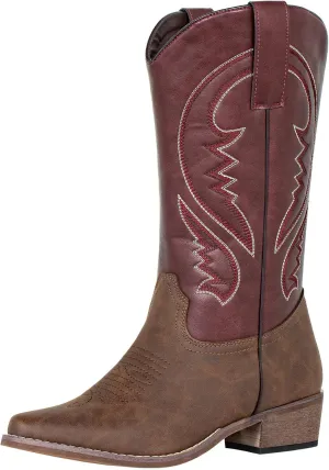 SheSole Cowboy Boots for Women Wide Calf Cowgirl Western Boots Embroidered Country Boots Pointed Toe Brown