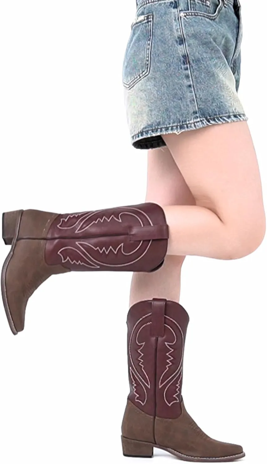 SheSole Cowboy Boots for Women Wide Calf Cowgirl Western Boots Embroidered Country Boots Pointed Toe Brown