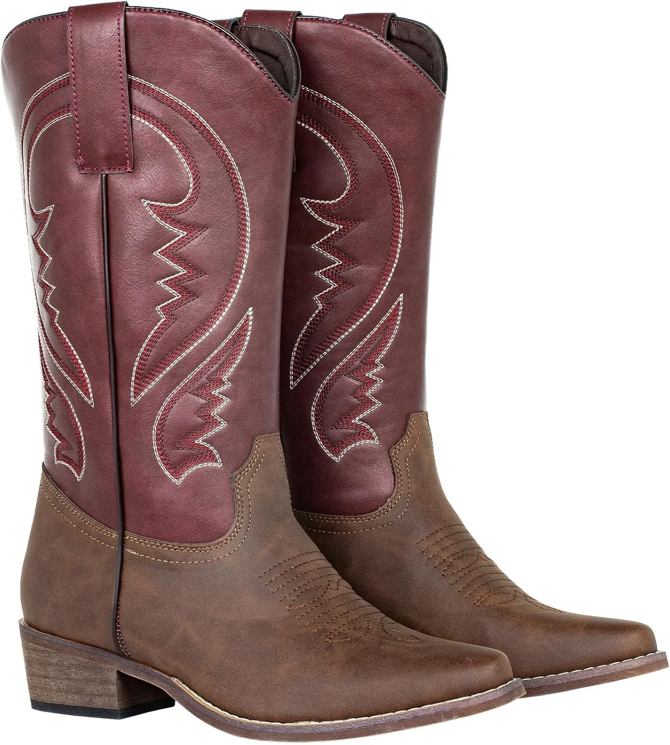 SheSole Cowboy Boots for Women Wide Calf Cowgirl Western Boots Embroidered Country Boots Pointed Toe Brown