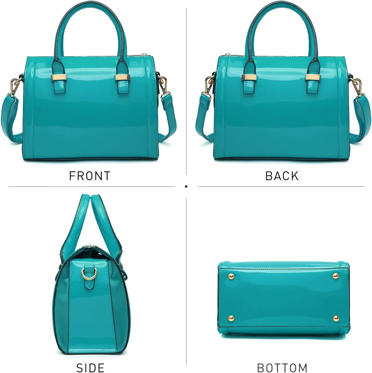 Shiny Patent Faux Leather Handbags Barrel Top Handle Purse Satchel Bag Shoulder Bag for Women