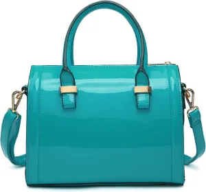 Shiny Patent Faux Leather Handbags Barrel Top Handle Purse Satchel Bag Shoulder Bag for Women