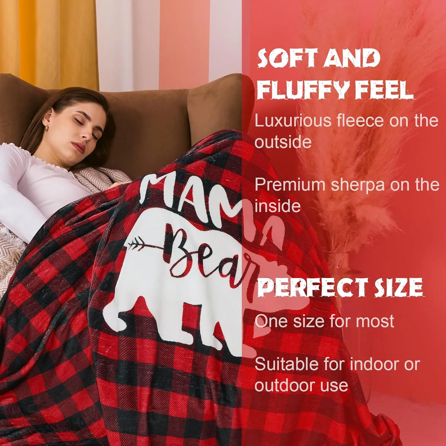 Shinymoon Gift for Mom Blanket Hoodie Mama Bear Slippers Plaid Wearable Blanket Valentine Mother's Day Gifts for Mom Wife