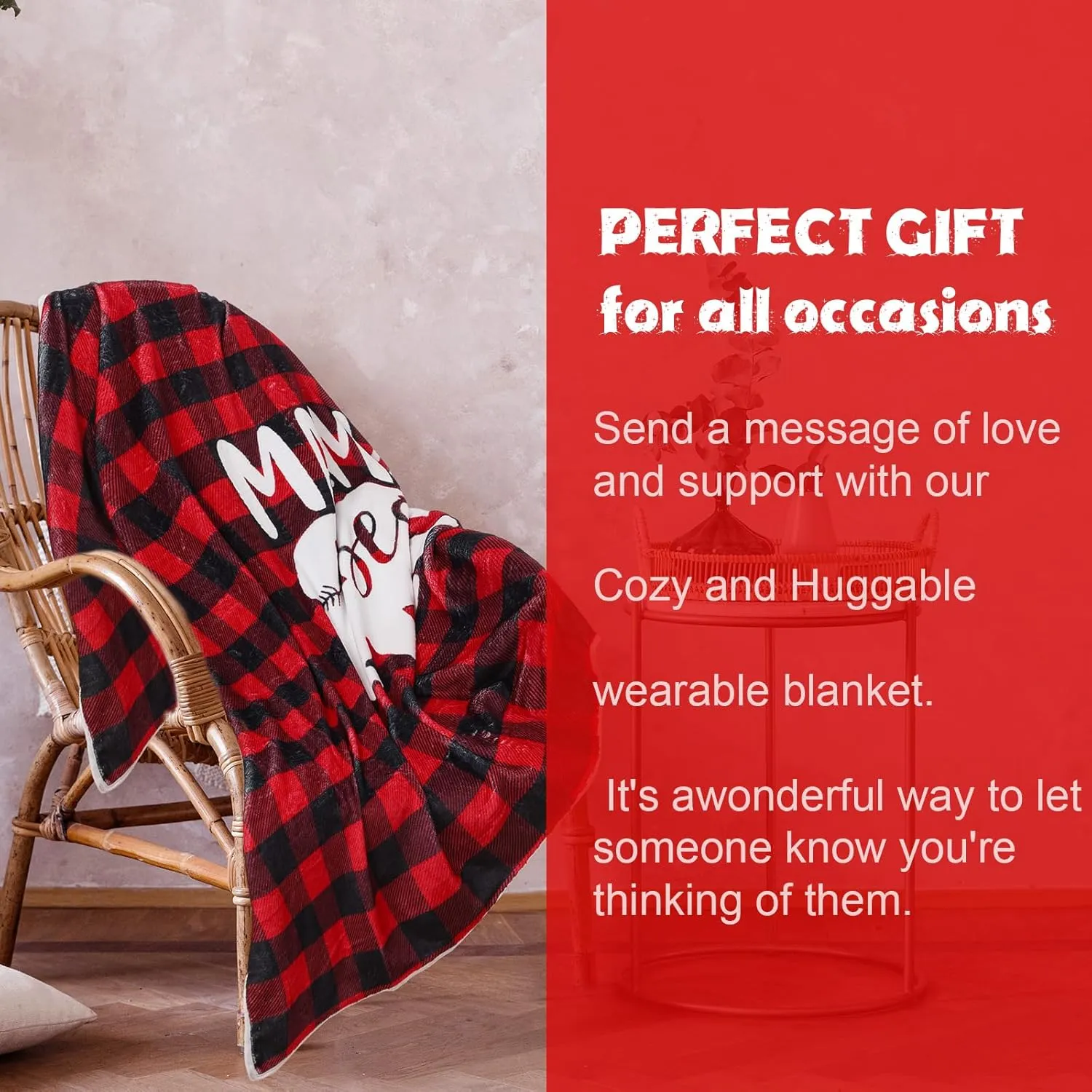 Shinymoon Gift for Mom Blanket Hoodie Mama Bear Slippers Plaid Wearable Blanket Valentine Mother's Day Gifts for Mom Wife