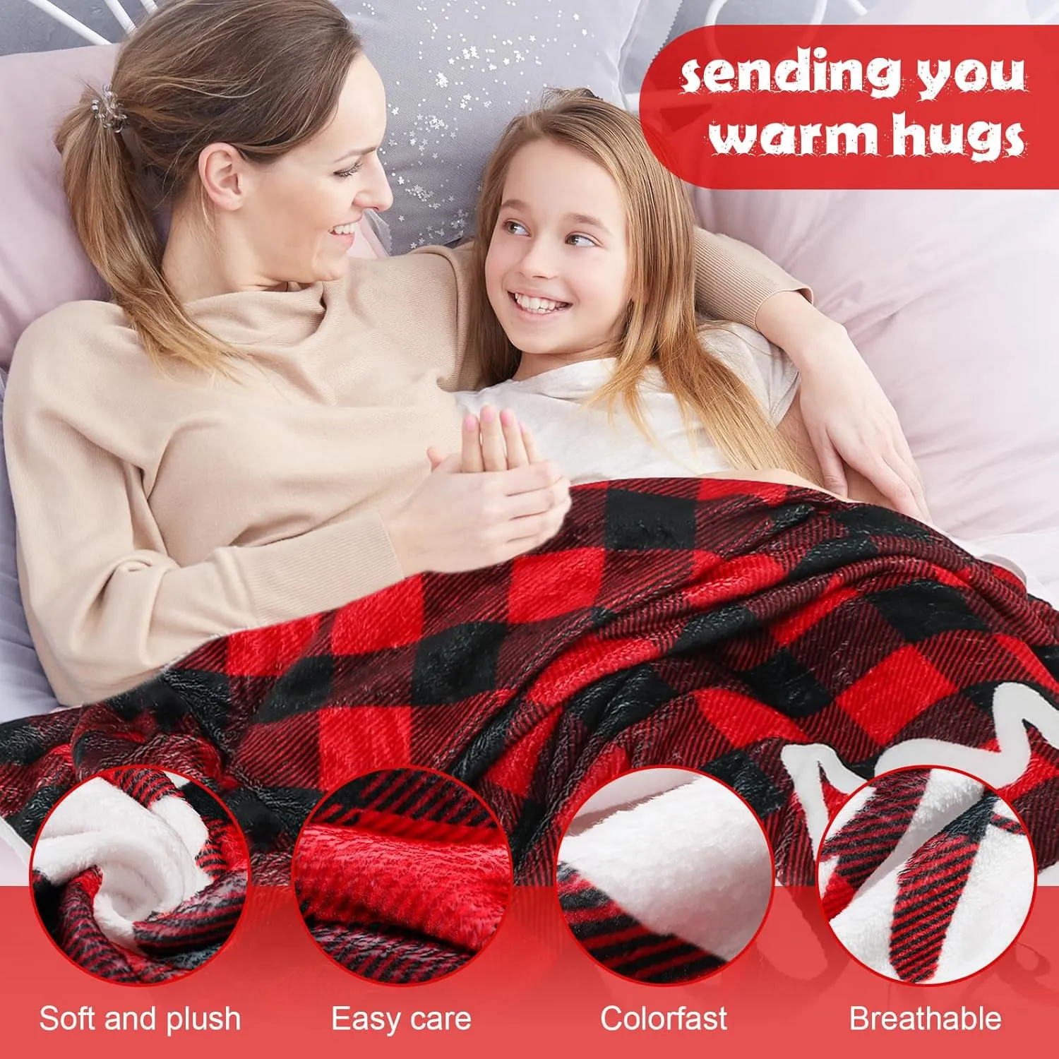 Shinymoon Gift for Mom Blanket Hoodie Mama Bear Slippers Plaid Wearable Blanket Valentine Mother's Day Gifts for Mom Wife