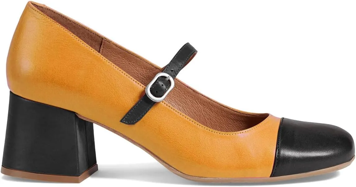 SHODENSE Women Rainbow Pumps Low Chunky Heel Mary Jane Shoes Square Cap Toe Ankle Strap Dress Pumps Two-Toned Mid Block Heel Mary Janes Lolita Shoes Multicolor Patchwork Office Wedding Party 4-11 M US