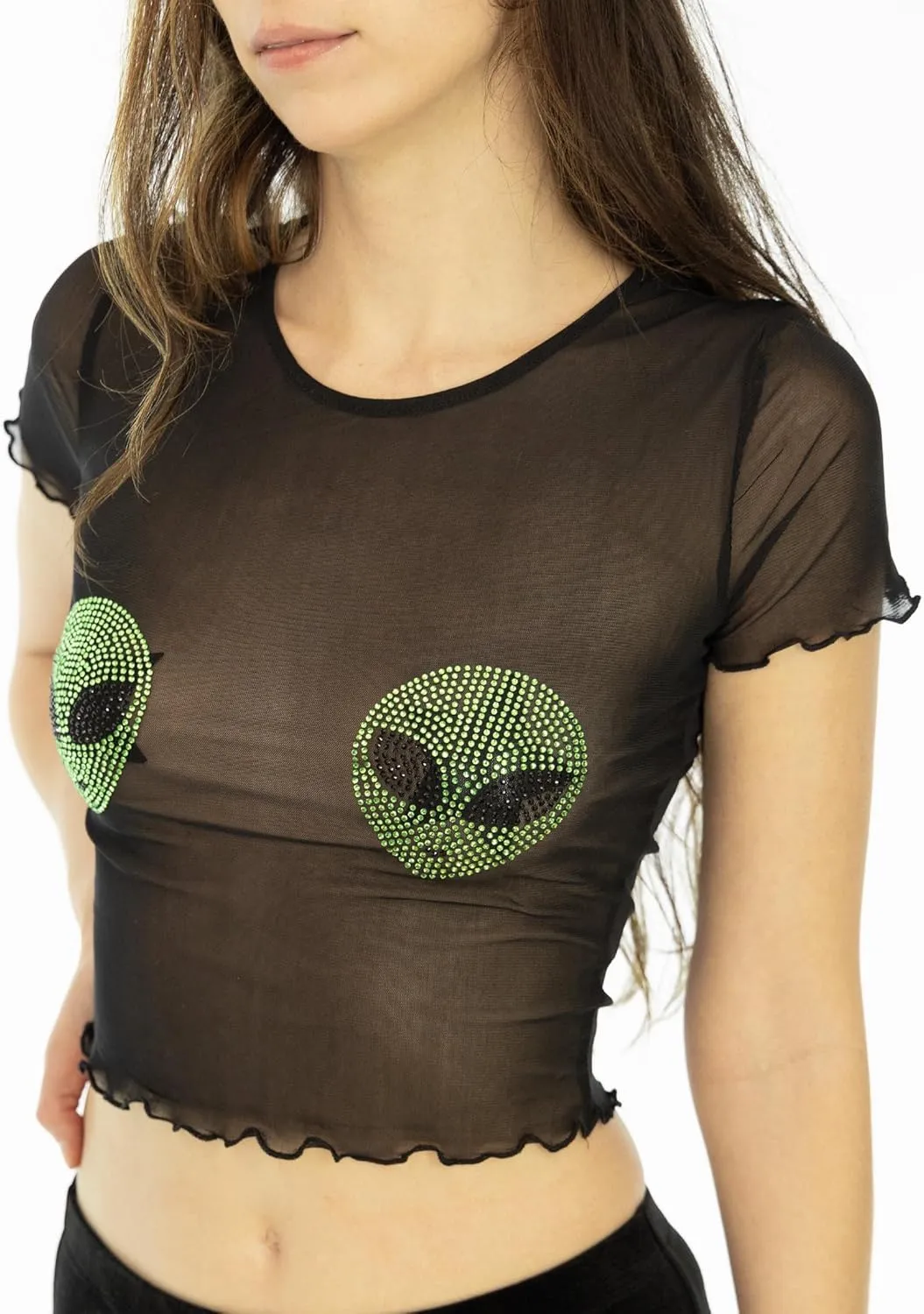 Shop Delfina Women's Sequin Pasties Sheer Mesh See Through Festival Crop Top