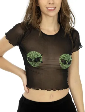 Shop Delfina Women's Sequin Pasties Sheer Mesh See Through Festival Crop Top