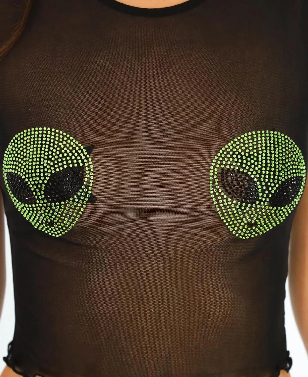Shop Delfina Women's Sequin Pasties Sheer Mesh See Through Festival Crop Top