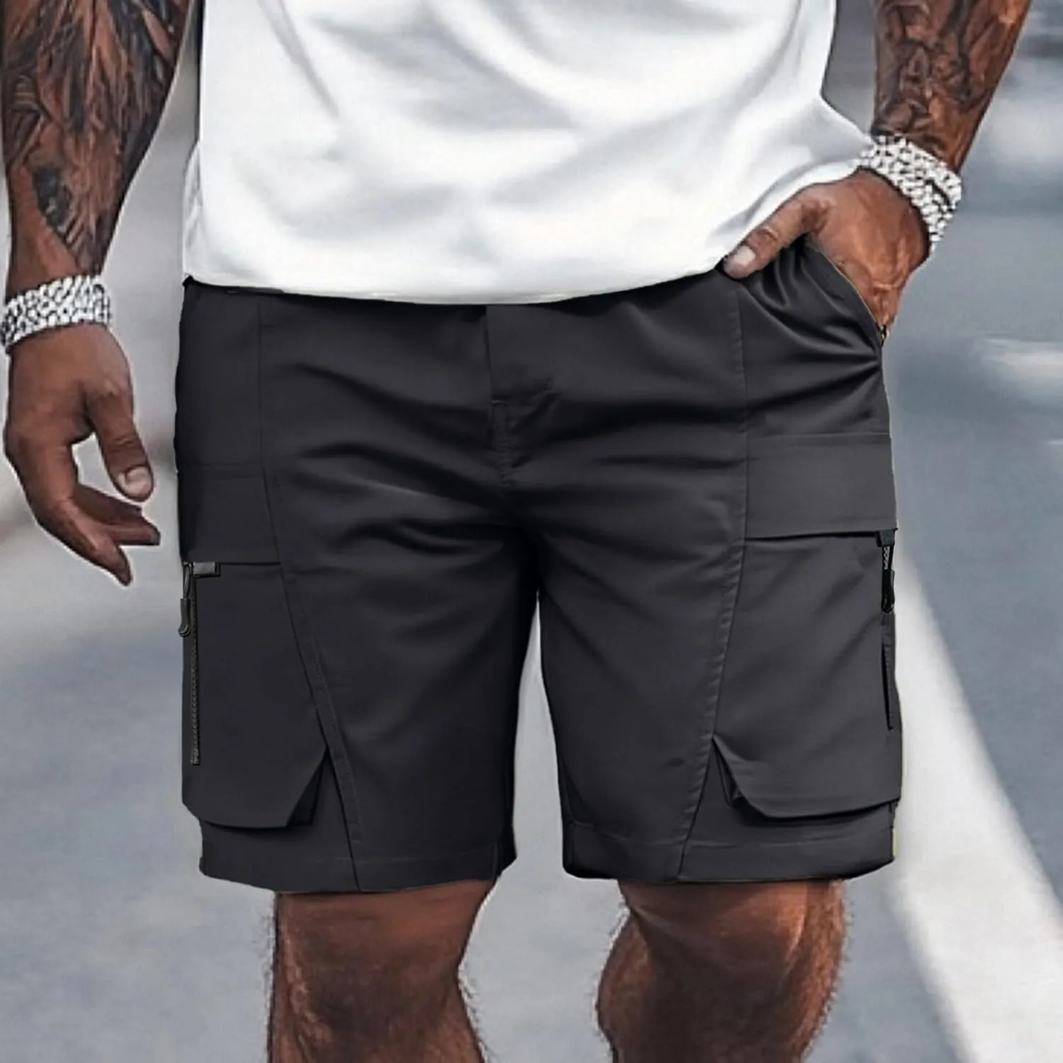 Shorts for Men Trendy Adjustable Track Regular Fit Date Belt Linen Short Shorts for Men Bungee Lightweight Cropped