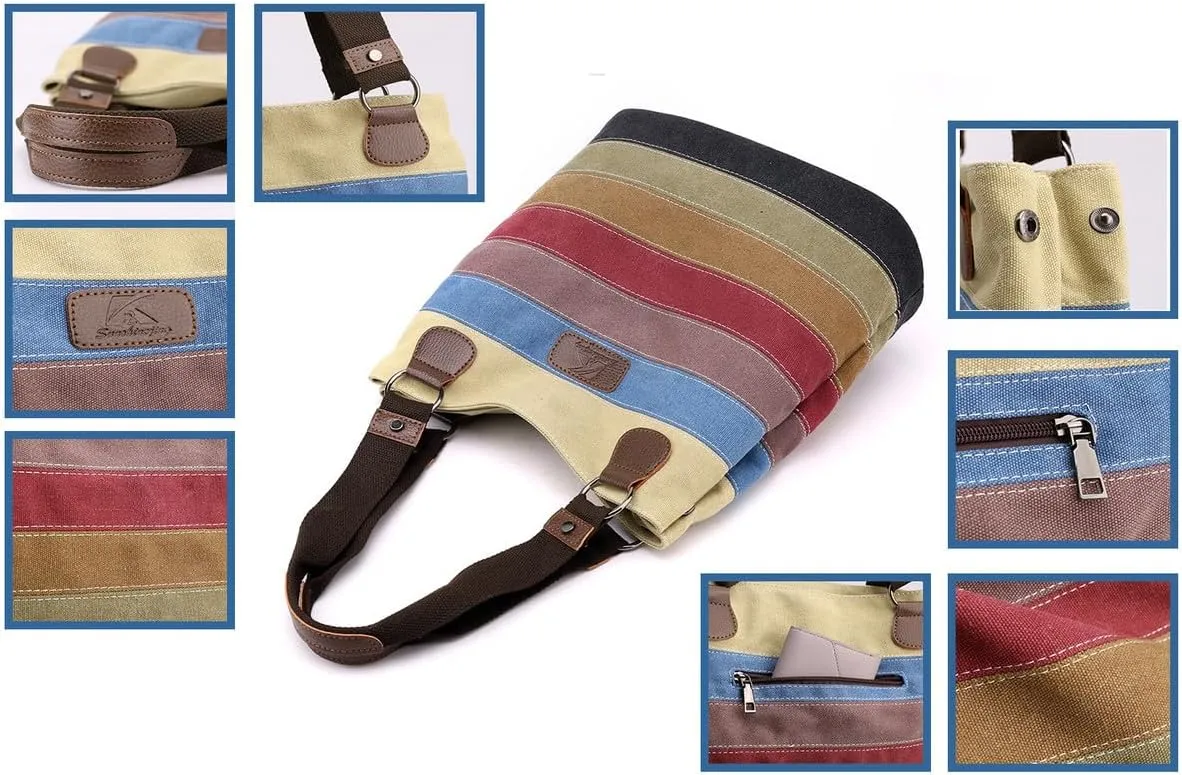 Shoulder Purses for Women Colorful Striped Tote Bag Retro Wallet Bags Hobo Bags for Womens Purses and Handbags